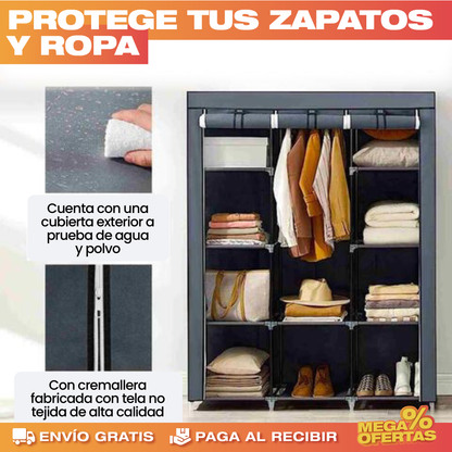 CLOSET PORTATIL DE 3 COMPARTIMIENTOS (TAMAÑO GRANDE)