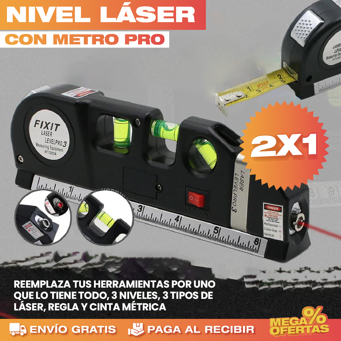 PROMO 2X1 METRO CON NIVEL LASER 4 EN 1 👷‍♂️