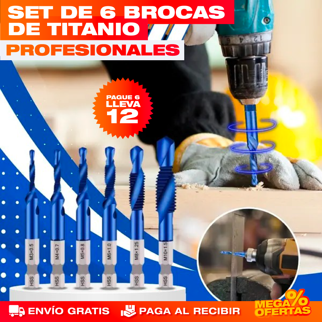 PROMO 2 X 1 SET DE 6 BROCAS DE TITANIO 3 EN 1 PROFESIONALES