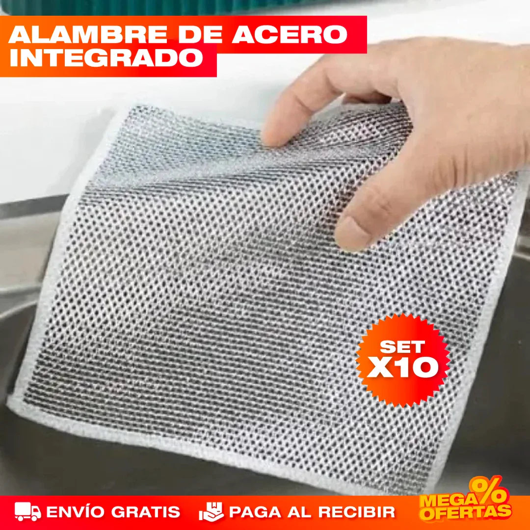 SET X10 PAÑOS MÁGICOS CON ACERO INOXIDABLE PARA COCINA