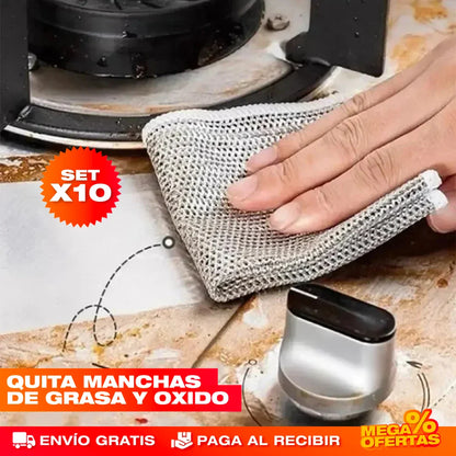 SET X10 PAÑOS MÁGICOS CON ACERO INOXIDABLE PARA COCINA