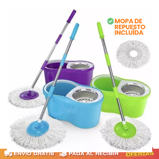 TRAPEADOR GIRATORIO CON CESTA Y BALDE EXPRIMIDOR